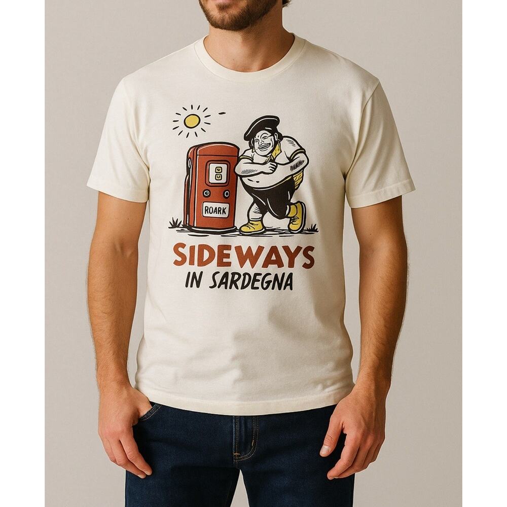 Roark Sideways in Sardegna Graphic T-Shirt Small White Cotton Huckberry NWT